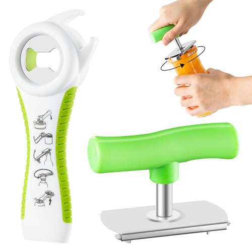 TirEurt Effortless Arthritis Jar Opener - 2 Stück Arbeitssparender Dosenöffner mit 5 in 1 Flaschenöffner, Edelstahl Deckelöffner Schraubgläser, Glasöffner Hilfe für Schwache Hände, Arthritis von TirEurt