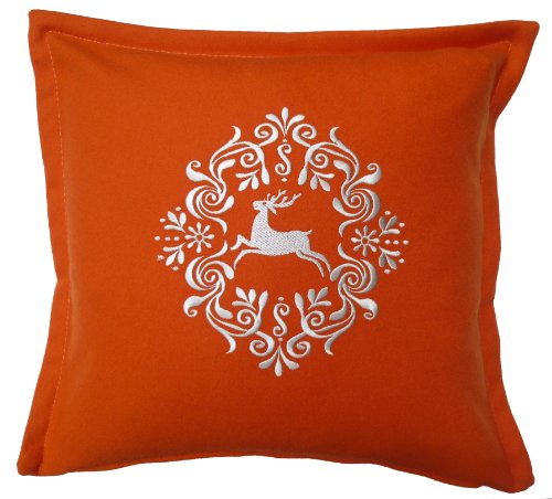 Tirol Living 54489 Kissenhülle Loden, Hirsch, Circa 40 x 40 cm, orange von Tirol Living