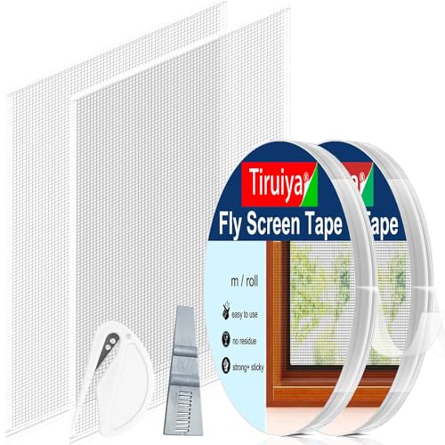 Tiruiya Fliegengitter Fenster, Insektenschutz Moskitonetz Fenster ohne Bohren, Fliegennetz Mückenschutz Fenster mit Upgrade Klebeband Starke Viskosität +Zuschneider+Presshilfe von Tiruiya