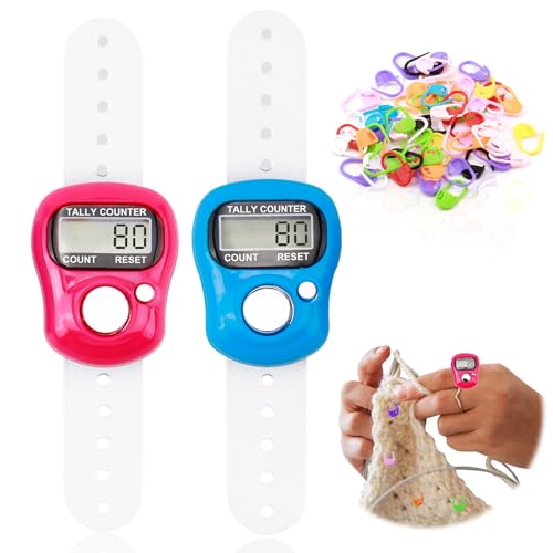 2 Stücke Elektronische Fingerzähler, Mini Handzählzähler Digitaler Fingerzähler Reihenzähler Häkeln Mini Elektronischer Reihenzähler mit 50 Strickmaschenmarkierer Reihenzähler für Sport Maschenzähler von Tiryns
