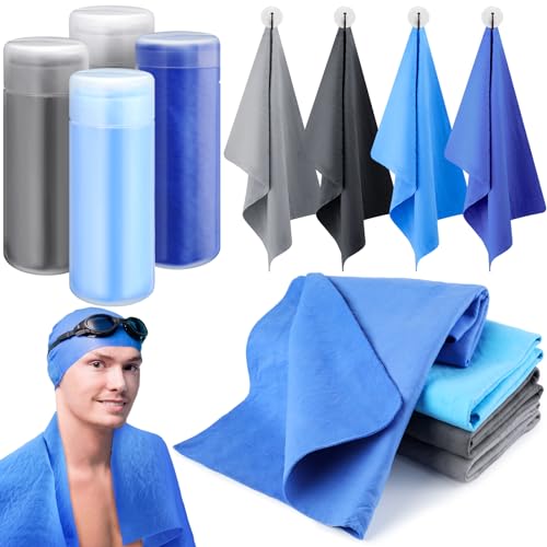 4 Stück Schwimm-Chamois-Handtuch, Shammy-Handtuch, Schwimmhandtuch, Sporthandtuch für Tauchen, Schwimmen, Triathlons und andere Wassersportarten (Blau, Marineblau, Grau, Schwarz, 66 x 43 cm) von Tisancy