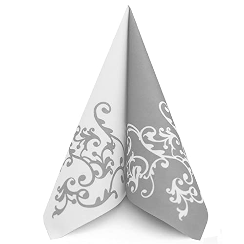 Tisch-Deko Mank Pomp Faltservietten aus Air-Laid-Papier, Tischdeko für Hochzeit, 40 x 40 cm, Silber und Weiß – 50 Stück von Unbekannt