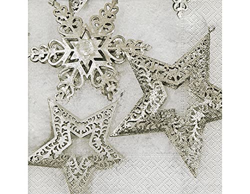 Lunch Servietten 33x33cm (Metallic Stars) Stern Silber Schneeflocke Weihnachten Winter Schnee Tiere Wald Schneemann Merry Christmas von Paper+Design