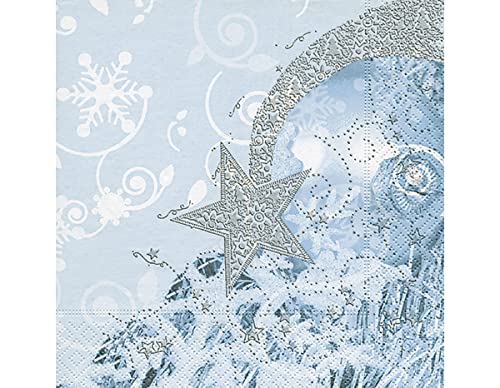 Lunch Servietten 33x33cm (Starry Decoration) Schneeflocke Stern Eis Eis Blau Weihnachten Winter Schnee Tiere Wald Schneemann Merry Christmas von Tisch Design