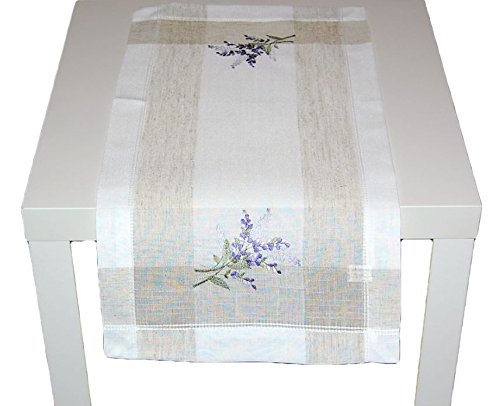 Tischdecke Leinenoptik Natur Lavendel mediterran Decke Läufer eckig Landhaus (Tischläufer 35x70 cm) von Tischdecken ALLZEIT Landhaus