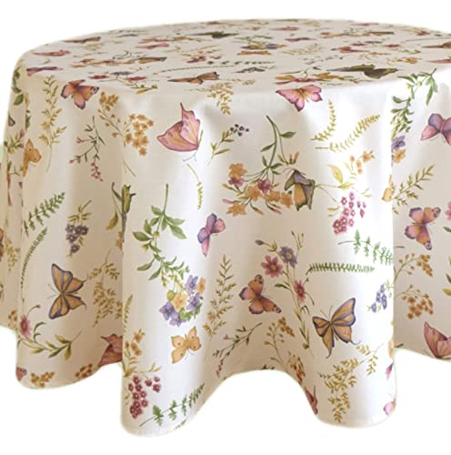 Tischdecke Rund 150 cm Pflegeleicht Creme Schmetterlinge Bunt Sommer Gartentischdecke Küchendecke Motivdruck (Tischtuch rund 150 cm) von Tischdecken ALLZEIT klassisch