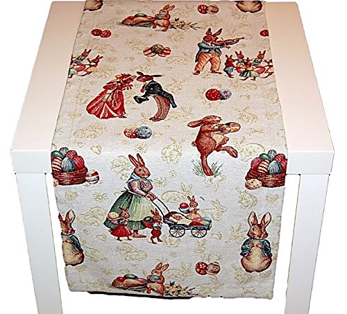 Bezaubernde TISCHDECKE 50x150 cm eckig Tischläufer Ostern Landhaus rustikal GOBELIN Biedermeier Osterhase Osterdecke (Tischläufer 50x150 cm) von Tischdecken OSTERN