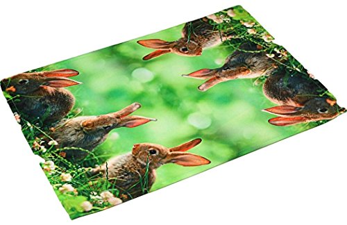 Tischdecken OSTERN 3 Hasen Wiese grün braun Fotodruck modern Polyester Osterdecke Ostertischdecke (Tischläufer 35x50 cm) von Tischdecken OSTERN