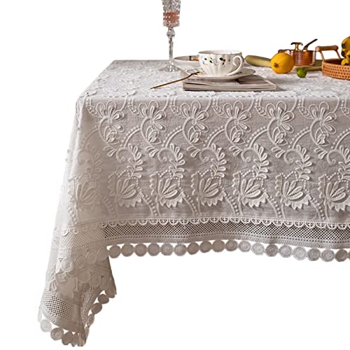 Tablecloth RENRUIRUI- Weiße Bestickte Spitzen-Tischdecke, Quadratisch, Rechteckig, Tischdecke Für Küche, Esstisch, Hochzeit, Geburtstag, Party, Brautdusche, Dekoration (Size : 140x240cm) von Tischdecken