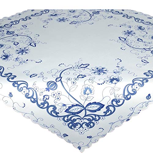 Tischdecke Vintage blau, Moderne weiße Mitteldecke für Küche und Wohnzimmer, 80x80 cm von Tischdeckenshop24