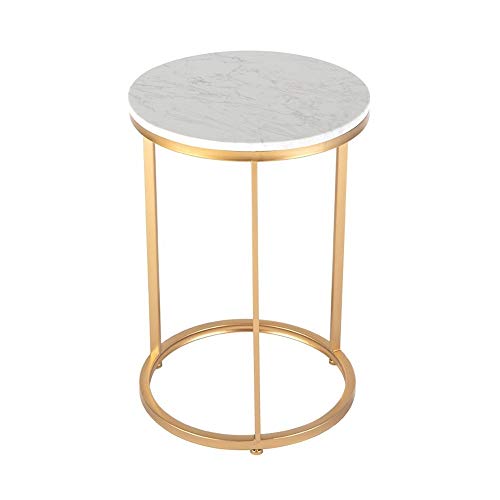 Tische HAIYU- Marmorplatte Couchtisch Lässig Schmiedeeisen Runder Beistelltisch Wohnzimmer Sofa Beistelltisch Schlafzimmer Beistelltisch (Color : Gold) von Tische