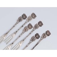 6 Hildesheimer Rose Gabeln Kuchengabeln 835Er Silber #s001 von TischleinDeckDich123