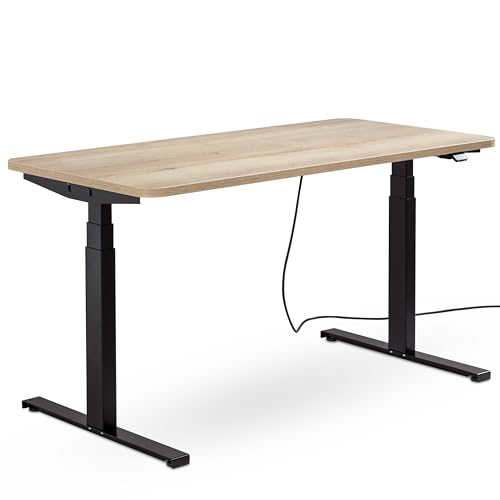 Tischling® höhenverstellbarer Schreibtisch 160x70 cm Eiche - Made in Germany - 130kg Tragkraft inkl. App-Steuerung und Kollisionsschutz - 5 Jahre Garantie (Eiche Halifex, Gestell Schwarz) von Tischling