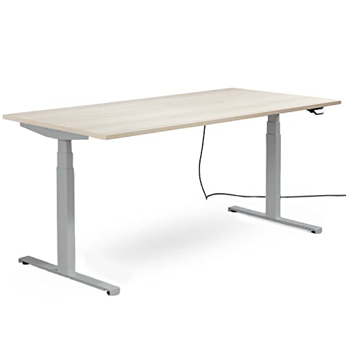 Tischling® höhenverstellbarer Schreibtisch 180x80 cm Ahorn - Made in Germany - 130kg Tragkraft inkl. App-Steuerung und Kollisionsschutz - 5 Jahre Garantie (Gestell Silber) von Tischling