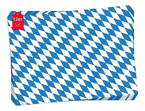 Tischset I Platzset - Bayerisches Motiv mit blau-weißen Rauten - 12 Stück 44 x 32 cm aus Premium Naturpapier in Aufbewahrungsmappe - die besondere Motto-Tischdekoration fürs Oktoberfest und bayerische Abende von Tischsetmacher