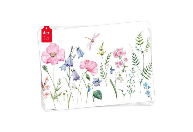 Platzset, Tischset, Platzset abwaschbar - Blumenwiese Aquarell rosa, Tischsetmacher, (aus erstklassigem Vinyl, 4-St., 44 x 32 cm / bunt), Made in Germany von Tischsetmacher