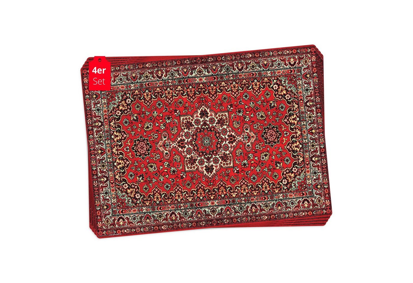Platzset, Tischset, Platzset abwaschbar - Orientalischer Teppich in rot, Tischsetmacher, (aus erstklassigem Vinyl, 4-St., 44 x 32 cm / rot), Made in Germany von Tischsetmacher