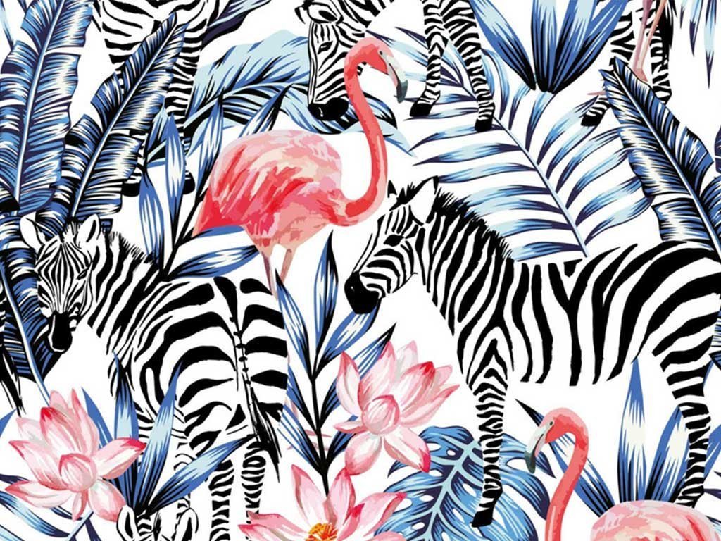 Platzset, Tischset, Platzset abwaschbar - Tropische Zebras und Flamingos - 4 Stück aus erstklassigem Vinyl (Kunststoff) 40 x 30 cm, Tischsetmacher, (4-St) von Tischsetmacher