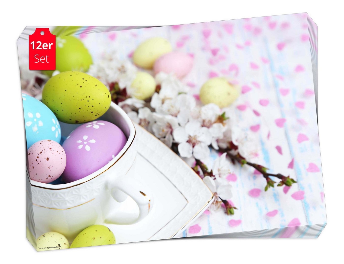 Tischsetmacher Platzset Tischset Frühling, Ostern & Blumen - Bunter Ostertisch, (aus Naturpapier in Aufbewahrungsmappe für tolles Ambiente, 12-St., 44 x 32 cm / bunt), Tischdeko Made in Germany von Tischsetmacher