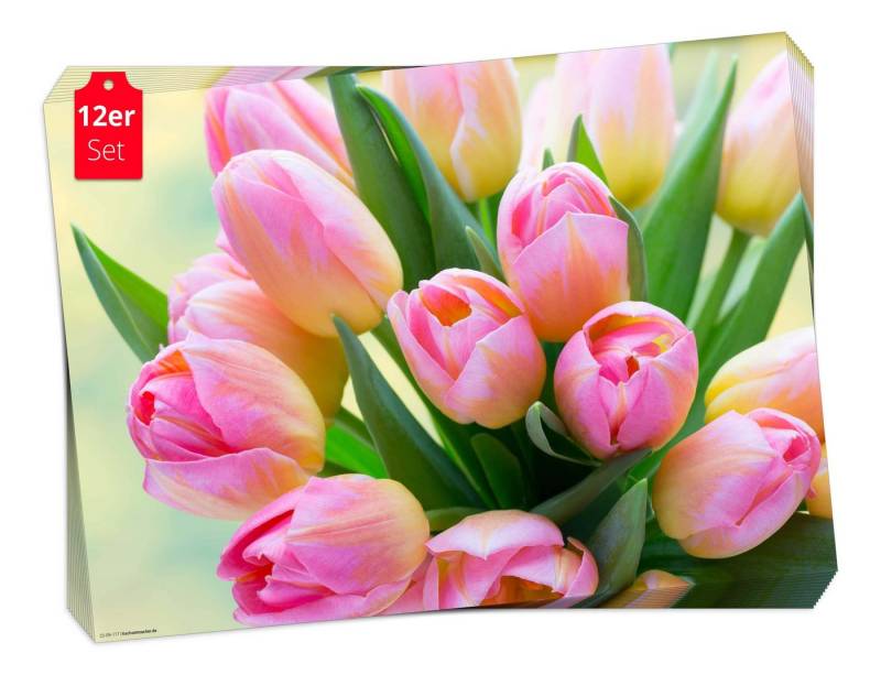 Platzset, Tischset Frühling, Ostern & Blumen - Tulpe Menton, Tischsetmacher, (aus Naturpapier in Aufbewahrungsmappe, 12-St., 44 x 32 cm / rosa), Made in Germany von Tischsetmacher