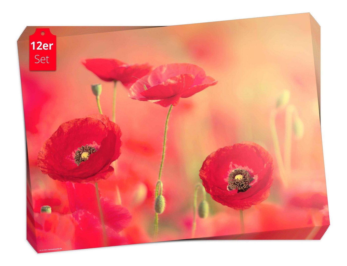 Platzset, Tischset Frühling, Ostern & Blumen - Rote Mohnblumen, Tischsetmacher, (aus Naturpapier in Aufbewahrungsmappe, 12-St., 44 x 32 cm / rot), Made in Germany von Tischsetmacher