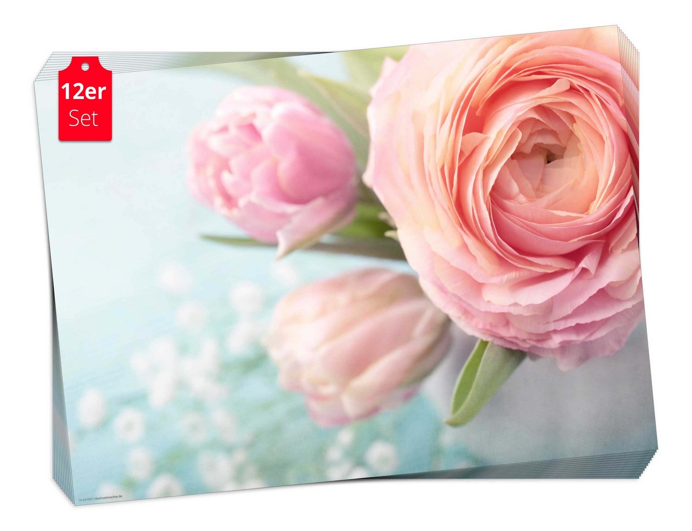 Platzset, Tischset Frühling, Ostern & Blumen - Rosa Rosen, Tischsetmacher, (aus Naturpapier in Aufbewahrungsmappe, 12-St., 44 x 32 cm / rosa), Made in Germany von Tischsetmacher