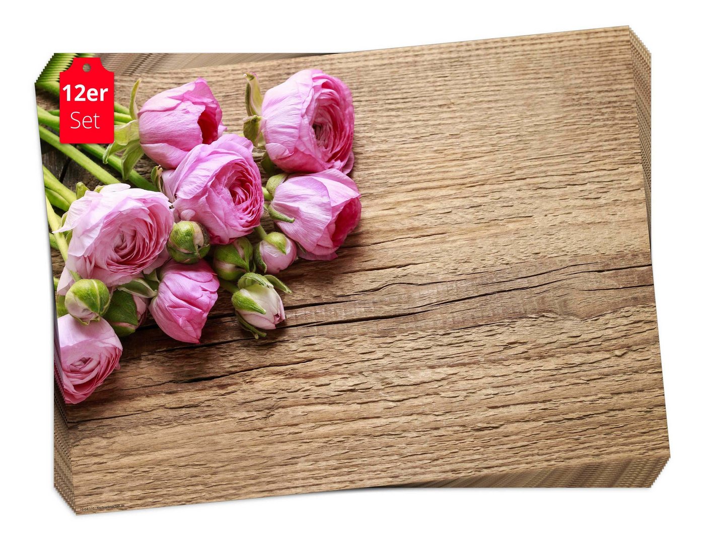 Platzset, Tischset Frühling, Ostern & Blumen - Rosa Rosen auf Holz, Tischsetmacher, (aus Naturpapier in Aufbewahrungsmappe, 12-St., 44 x 32 cm / rosa-braun), Tischdeko Made in Germany von Tischsetmacher