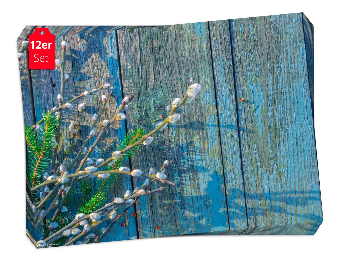 Tischsetmacher Platzset Tischset Frühling, Ostern & Blumen - Weidenkätzchen auf Holz, (aus Naturpapier in Aufbewahrungsmappe für tolles Ambiente, 12-St., 44 x 32 cm / blau), Tischdeko Made in Germany Tischsetmacher Platzset Tischset Frühling, Ostern & Blumen - Weidenkätzchen auf Holz, (aus Naturpapier in Aufbewahrungsmappe für tolles Ambiente, 12-St., 44 x 32 cm / blau), Tischdeko Made in Germany von Tischsetmacher
