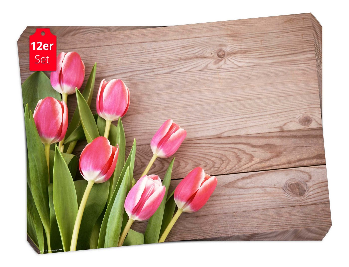 Platzset, Tischset Frühling, Ostern & Blumen - Rote Tulpen auf Tisch, Tischsetmacher, (aus Naturpapier in Aufbewahrungsmappe, 12-St., 44 x 32 cm / rot), Made in Germany von Tischsetmacher