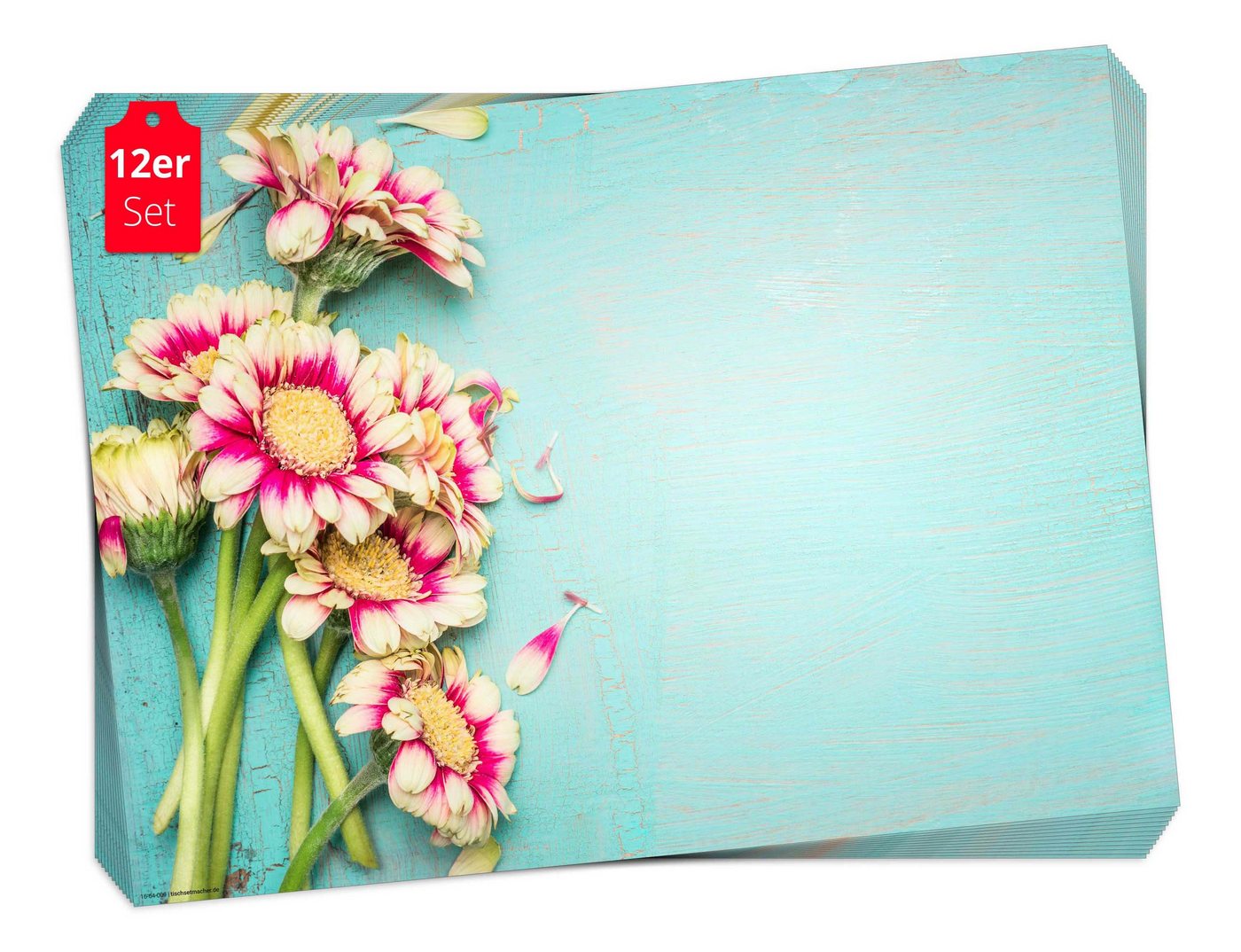 Platzset, Tischset Frühling, Ostern & Blumen - Rot-weiße Gerbera, Tischsetmacher, (aus Naturpapier in Aufbewahrungsmappe, 12-St., 44 x 32 cm / rot-blau), Made in Germany von Tischsetmacher