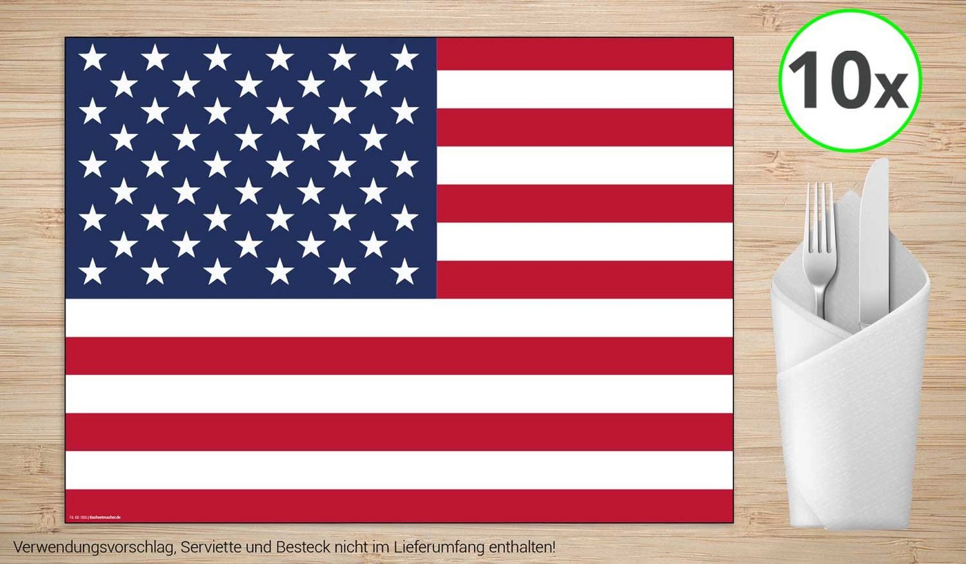 Platzset, Tischsets I Platzsets - Amerikanische Flagge - 10 Stück aus hochwertigem Papier 44 x 32 cm, Tischsetmacher, (10-St) von Tischsetmacher