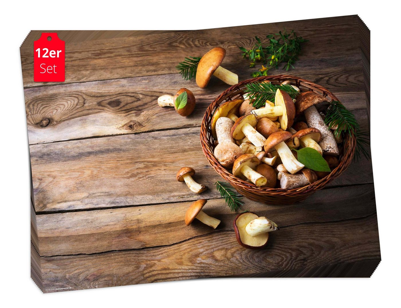 Tischsetmacher Platzset Tischsets I Platzsets - Herbst - Pilze im Korb, (aus Naturpapier in Aufbewahrungsmappe, 12-St., 44 x 32 cm / braun), Made in Germany von Tischsetmacher