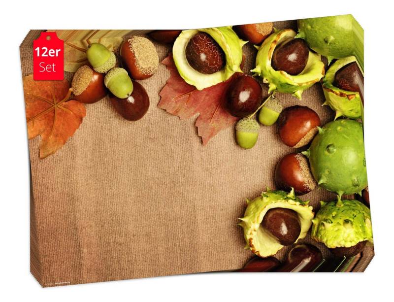 Tischsetmacher Platzset Tischsets I Platzsets - Herbst - Kastanien, (aus Naturpapier in Aufbewahrungsmappe, 12-St., 44 x 32 cm / braun), Made in Germany von Tischsetmacher