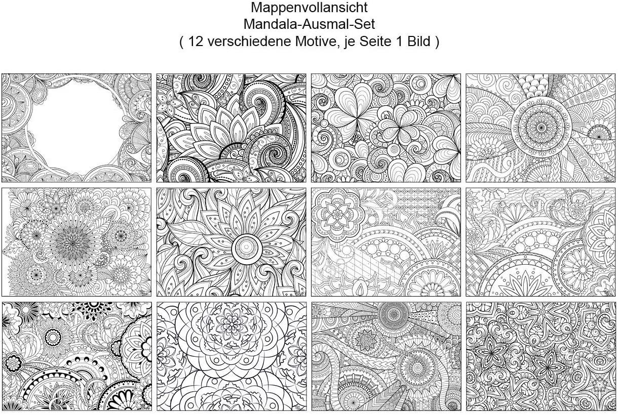 Platzset, Tischsets I Platzsets - Malvorlagen für Erwachsene 'Mandala-Set zum Ausmalen' - 12 Stück aus hochwertigem Papier 44 x 32 cm, Tischsetmacher, (12-St) von Tischsetmacher