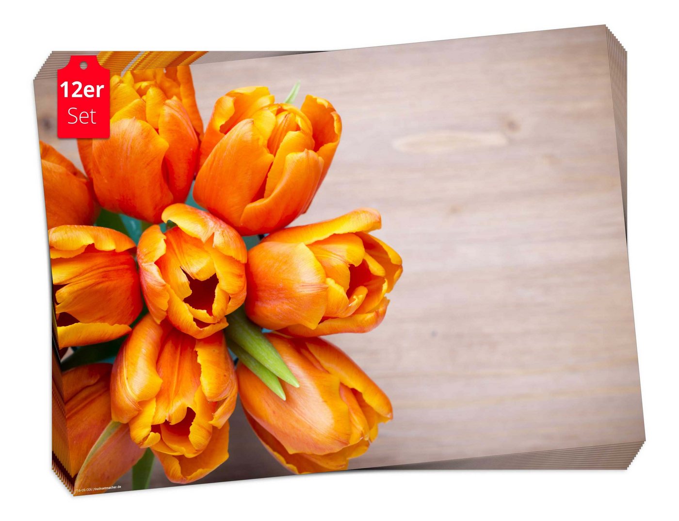 Platzset, Tischset Frühling, Ostern & Blumen - Orangene Tulpen, Tischsetmacher, (aus Naturpapier in Aufbewahrungsmappe für Feiern, 12-St., 44 x 32 cm / orange), Tischdeko Made in Germany von Tischsetmacher