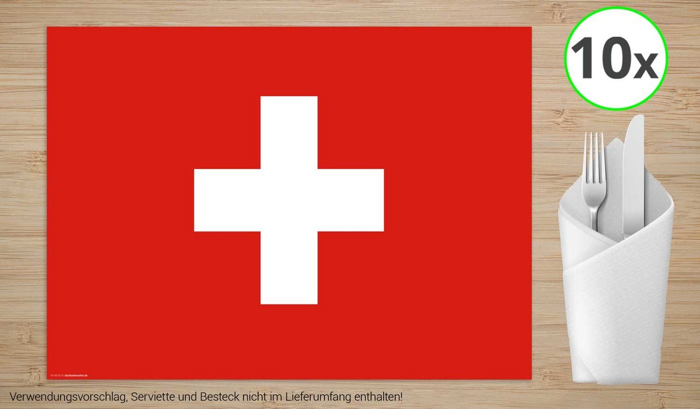 Platzset, Tischsets I Platzsets - Schweizer Flagge - 10 Stück aus hochwertigem Papier 44 x 32 cm, Tischsetmacher, (10-St) von Tischsetmacher
