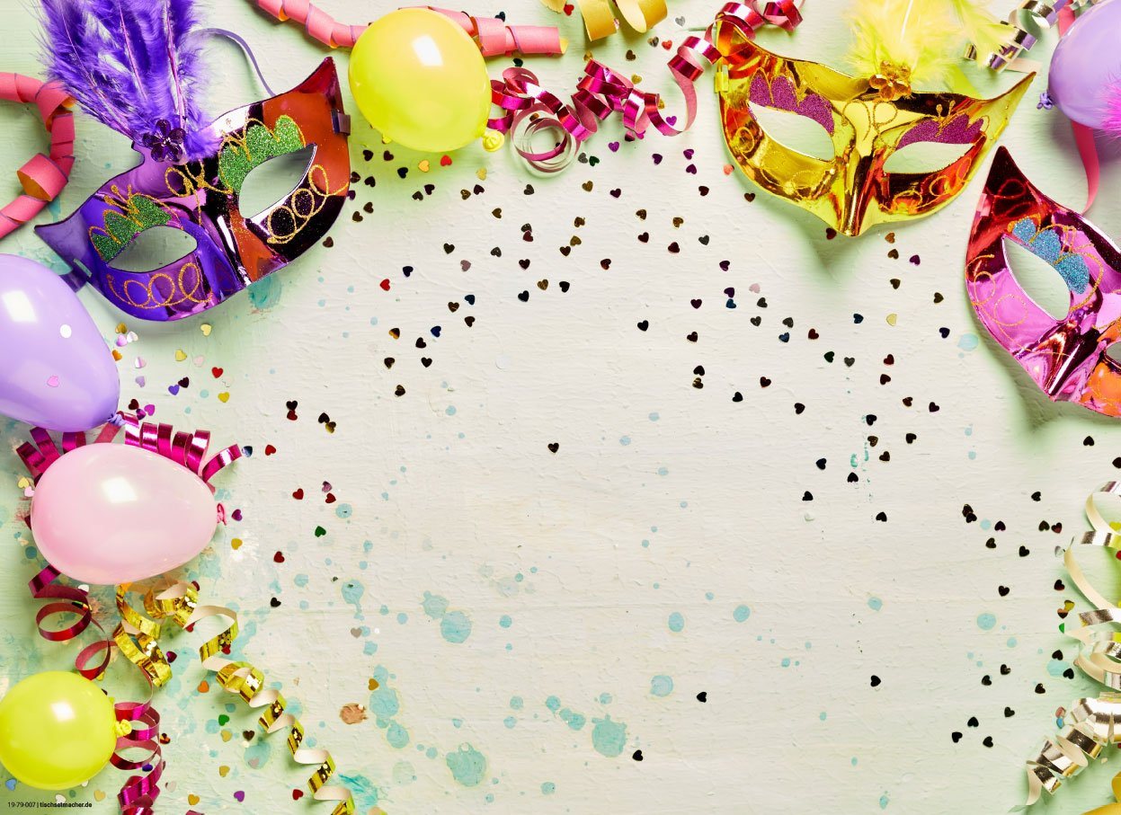Platzset, Tischsets I Platzsets - Venezianische Masken mit Luftballons für Party, Feiern, Fasching, Karneval - 12 Stück aus hochwertigem Papier 44 x 32 cm, Tischsetmacher, (12-St) von Tischsetmacher