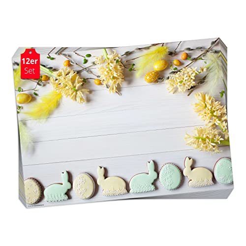 Tischset, Platzset - Zuckergebäck und Blumen - 12 Stück Made in Germany, 44x32cm aus speziellem Naturpapier in Aufbewahrungsmappe – die besondere Tischdeko für Frühling, Ostern & Blumen von Tischsetmacher