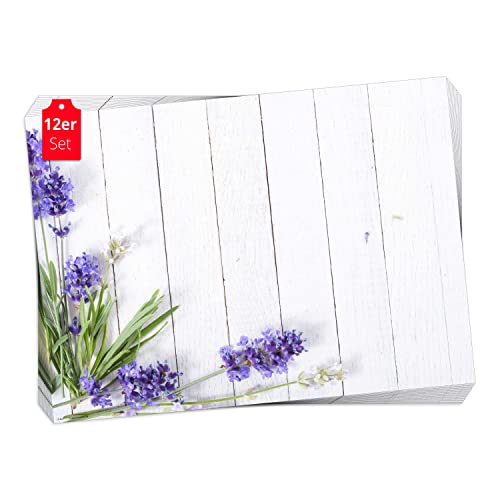 Tischset, Platzset - Lavendel - 12 Stück Made in Germany, 44x32cm aus speziellem Naturpapier in Aufbewahrungsmappe – die besondere Tischdeko für Frühling, Ostern & Blumen von Tischsetmacher