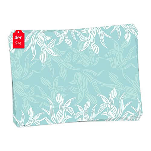 Tischset | Platzset abwaschbar - Florales Muster in Mint - aus erstklassigem Vinyl (Kunststoff - BPA-frei) - 4 Stück - rutschfeste Tischunterlage mit zeitlosem Design - Tischmatte - Made in Germany von Tischsetmacher