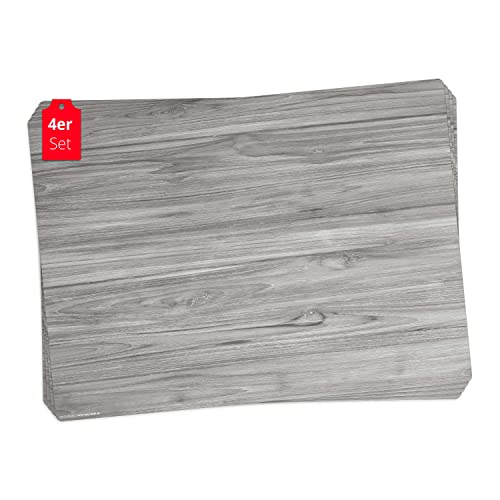 Tischset | Platzset abwaschbar - Graue Holzmaserung - aus erstklassigem Vinyl (Kunststoff - BPA-frei) - 4 Stück - rutschfeste Tischunterlage mit zeitlosem Design - Tischmatte - Made in Germany von Tischsetmacher
