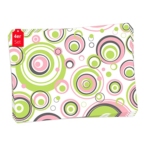 Tischset | Platzset abwaschbar - Grüne-Rosa Kreise - aus erstklassigem Vinyl (Kunststoff - BPA-frei) - 4 Stück - rutschfeste Tischunterlage mit zeitlosem Design - Tischmatte - Made in Germany von Tischsetmacher