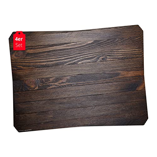 Tischset | Platzset abwaschbar - Holzoptik Dunkelbraun - 4 Stück aus erstklassigem Vinyl (Kunststoff - BPA-frei) - rutschfeste Tischunterlage mit zeitlosem Design - Tischmatte - Made in Germany von Tischsetmacher