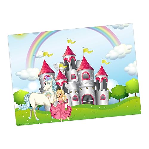 Tischset | Platzset abwaschbar – Märchenschloss mit Einhorn und Prinzessin – 44 x 32 cm – aus hochwertigem Vinyl von Tischsetmacher