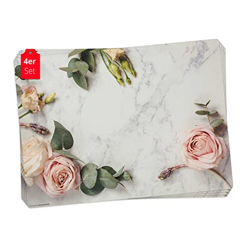 Tischset | Platzset abwaschbar - Rosen auf Marmor - 4 Stück aus erstklassigem Vinyl (Kunststoff - BPA-frei) - rutschfeste Tischunterlage mit zeitlosem Design - Tischmatte - Made in Germany von Tischsetmacher