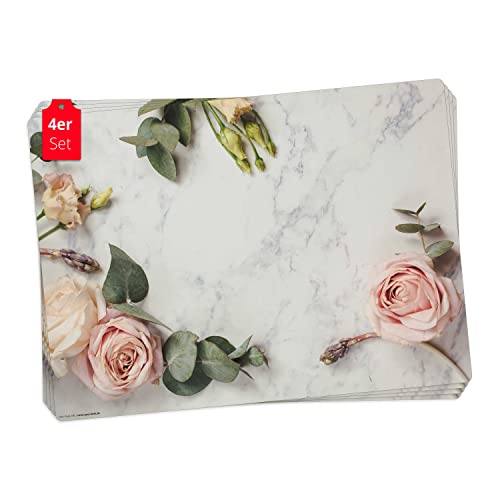 Tischset | Platzset abwaschbar - Rosen auf Marmor - aus erstklassigem Vinyl (Kunststoff - BPA-frei) - 4 Stück - rutschfeste Tischunterlage mit zeitlosem Design - Tischmatte - Made in Germany von Tischsetmacher
