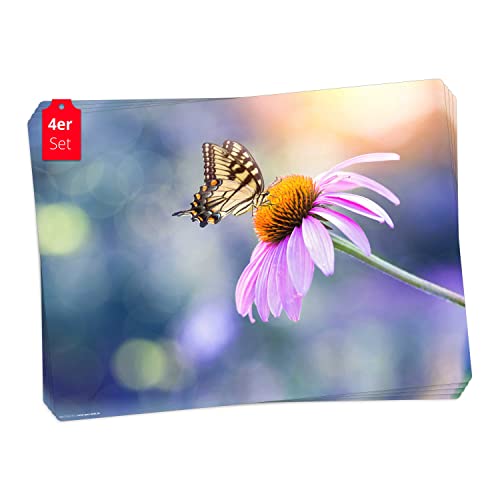 Tischset | Platzset abwaschbar - Schmetterling auf Blume - aus erstklassigem Vinyl (Kunststoff - BPA-frei) - 4 Stück - rutschfeste Tischunterlage mit zeitlosem Design - Tischmatte - Made in Germany von Tischsetmacher