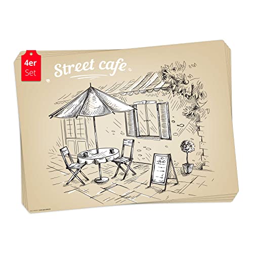 Tischset | Platzset abwaschbar - Street Cafe Grafik - aus erstklassigem Vinyl (Kunststoff - BPA-frei) - 4 Stück - rutschfeste Tischunterlage mit zeitlosem Design - Tischmatte - Made in Germany von Tischsetmacher