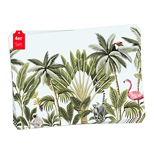 Tischset | Platzset abwaschbar - Tropische Palmen mit Flamingo - aus erstklassigem Vinyl (Kunststoff - BPA-frei) - 4 Stück - rutschfeste Tischunterlage - Tischmatte - Made in Germany von Tischsetmacher