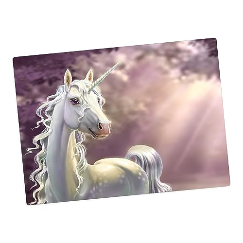 Tischset | Platzset abwaschbar – weißes Einhorn vor lila Hintergrund – 44 x 32 cm – aus hochwertigem Vinyl von Tischsetmacher